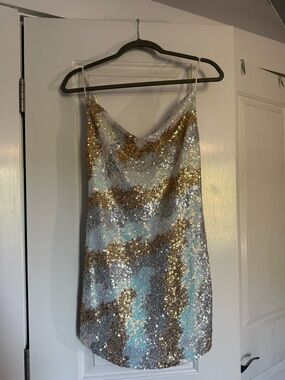Hello Molly Gold, Silver & Blue Sequin Slip Dress